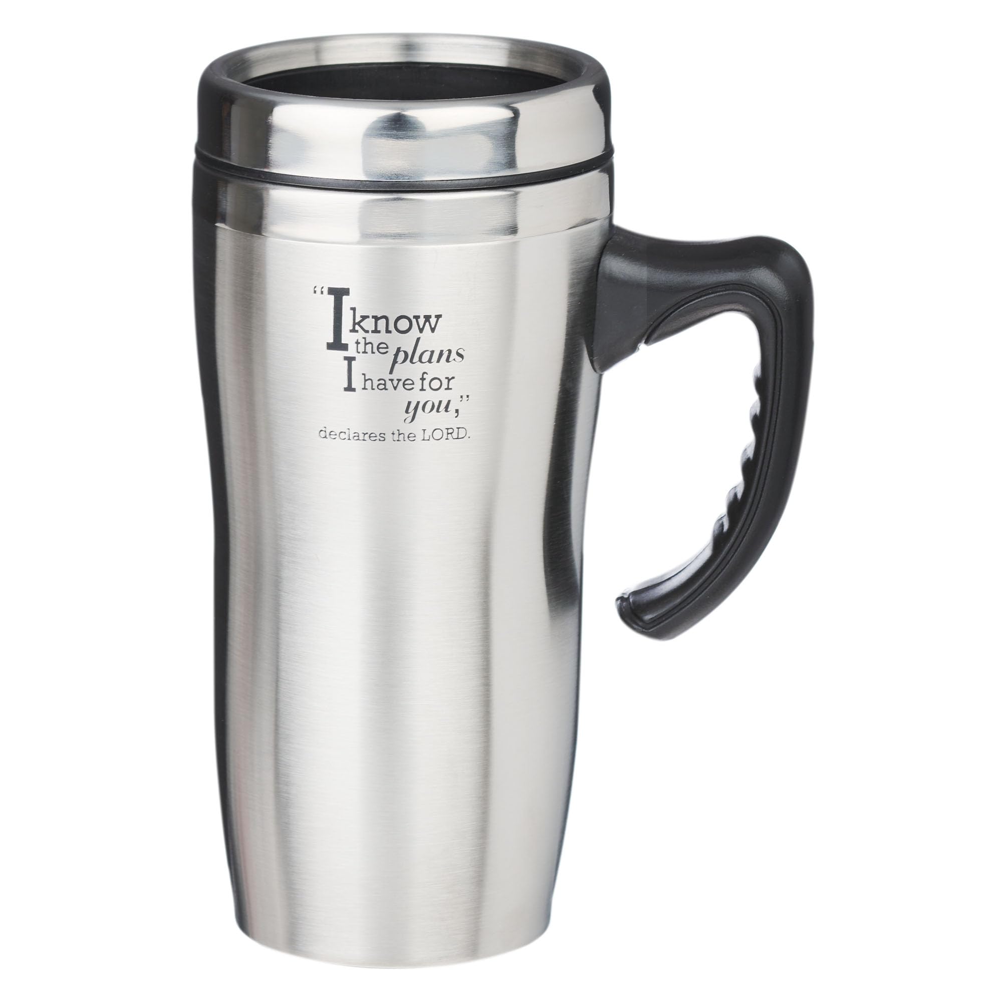 Stainless Steel Double-Wall Vacuum Insulated Travel Mug 16 oz Tumbler and Coffee Cup with Lid and Handle BPA and Lead-free Eco-Friendly Mug - I know The Plans - Jeremiah 29:11