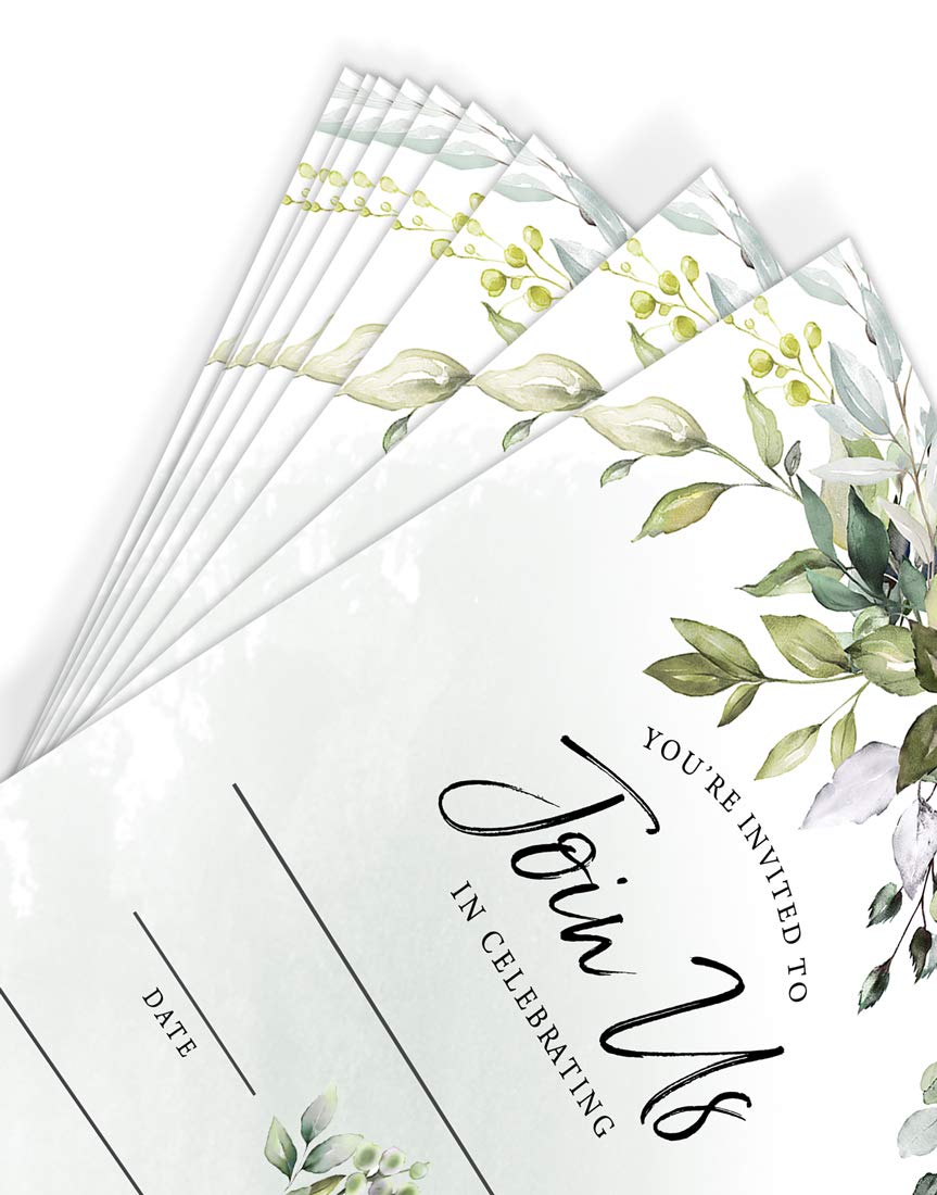 Printed Party Invitaciones y sobres rellenos, vegetación de eucalipto, juego de 25