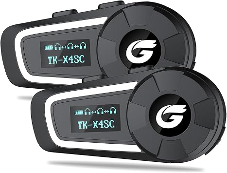 TK-X4SC Motorcycle Helmet Bluetooth 5.1 Headset with LCD Screen, IP67 Waterproof 6-Way Helmet Intercom Communication Systems with Music Sharing, Noise Cancellation, FM Radio, 2 Pack