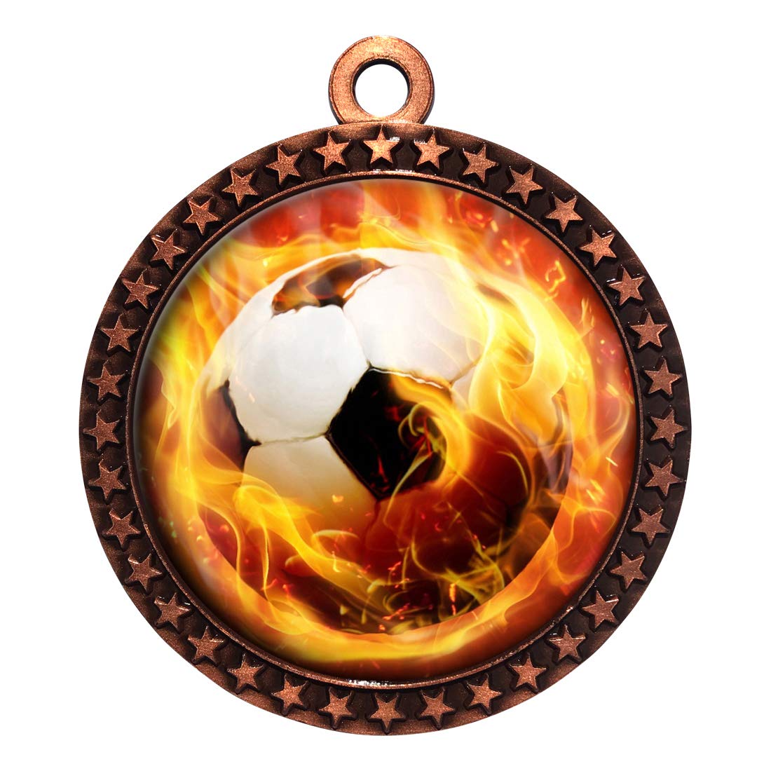 Express Medals Flame Soccer Bronze Medal Trophy Award with Neck Ribbon STDD212-EMFCL809 10PK
