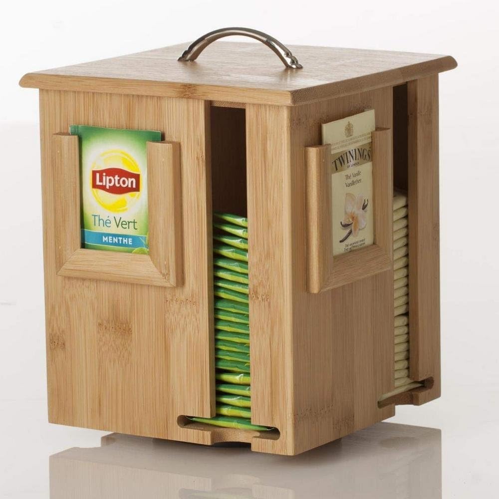 2 in 1: Rotating tea bag dispenser and display unit - Bamboo