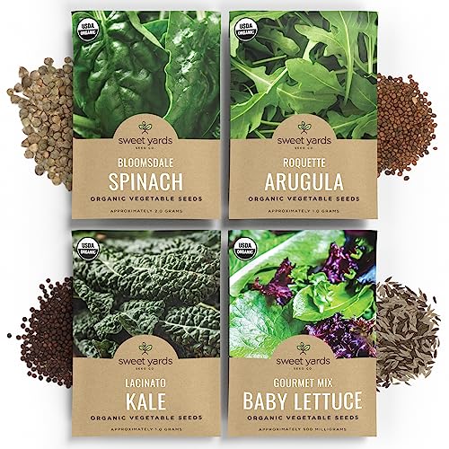 Organic Healthy Greens Garden Seeds Variety Pack - Non-Gmo Usda Certified Organic Open Pollinated Heirloom Usa Seed Packets #TOP1