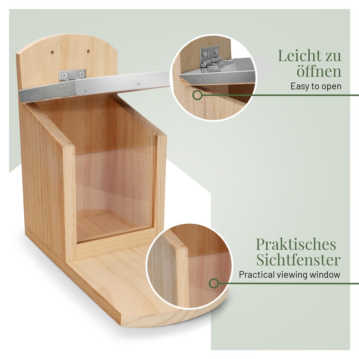 WILDLIFE HOME Comedero para ardilla XL con techo de metal, estación de alimentación de madera maciza atornillada, resistente a la intemperie y sin tratar, casa para ardillas