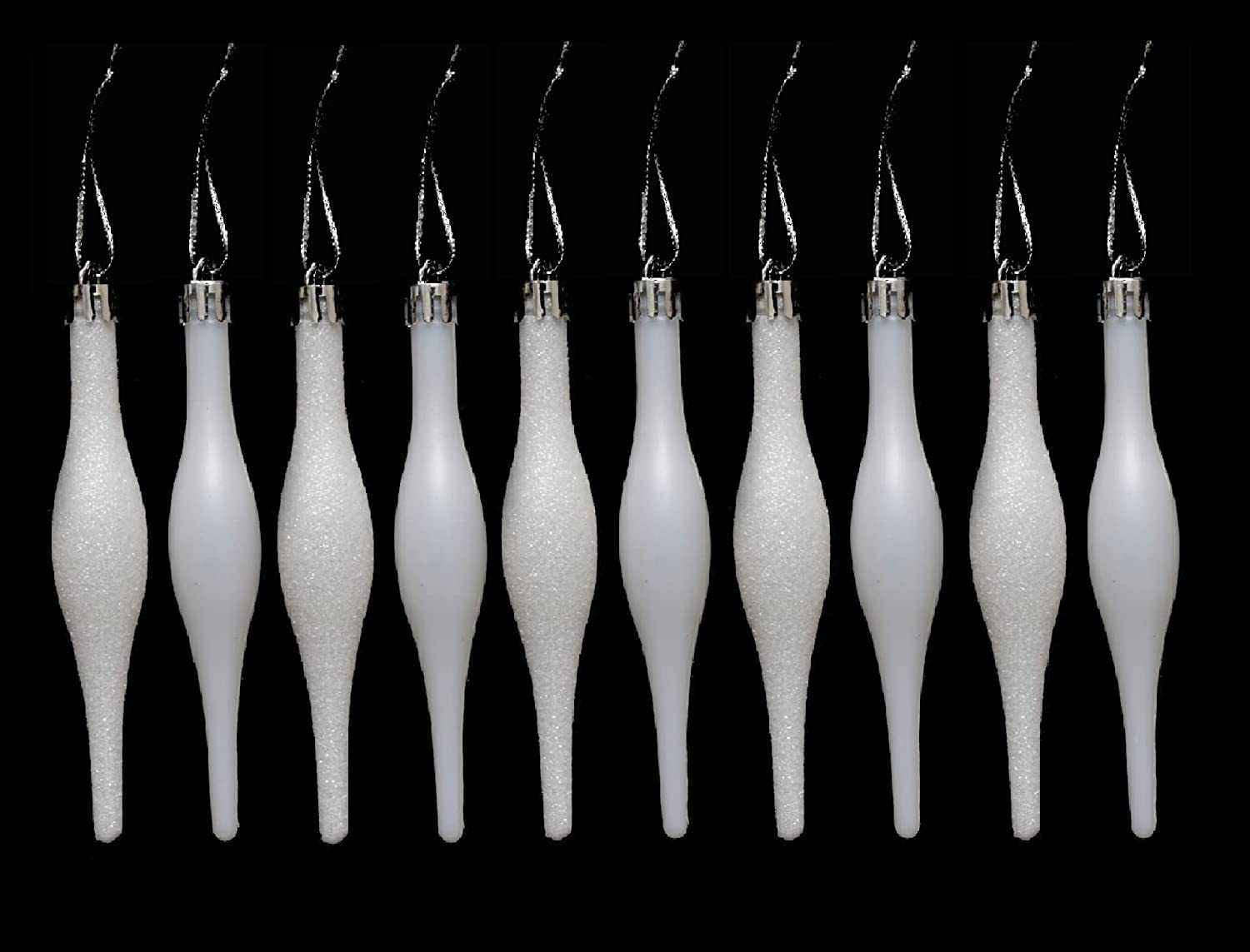 UKDD® White Collection Christmas Droplet Baubles Tree Decorations, Glitter, Matt Icicles, Reindeer Baubles (Pack of 10 Droplets 120mm) - Image 2