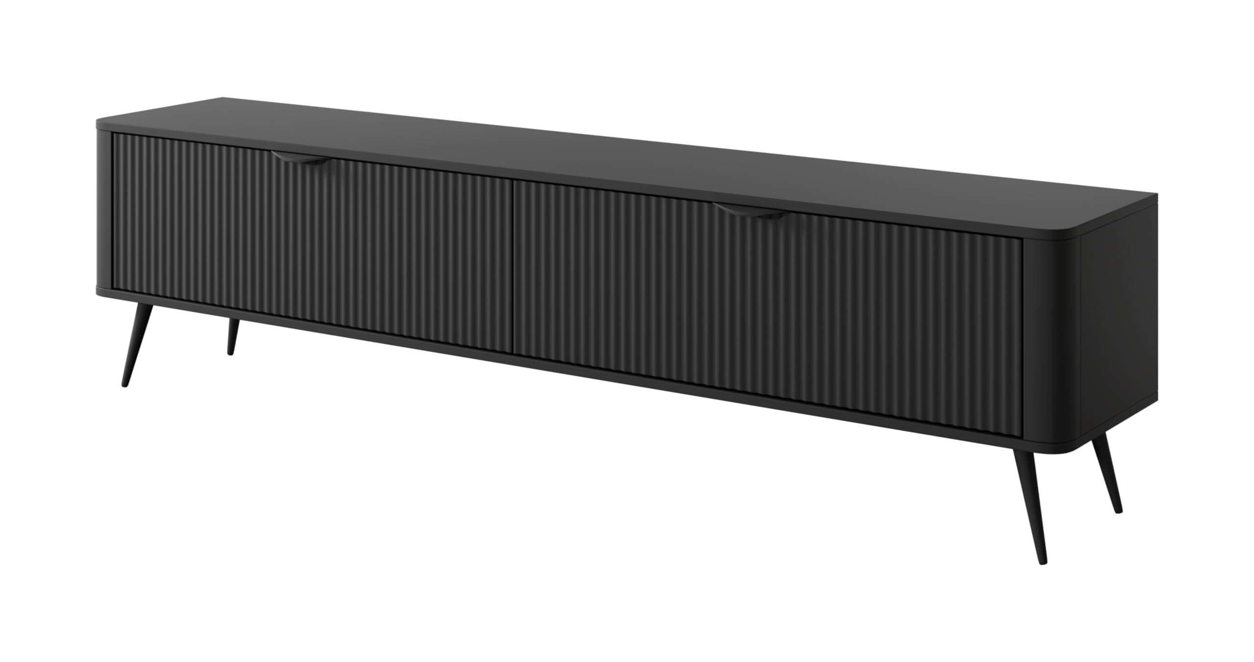 Moderner TV Lowboard Schwarz Matt Vespasia 200 2D – 200 cm Breite für Wohnzimmer