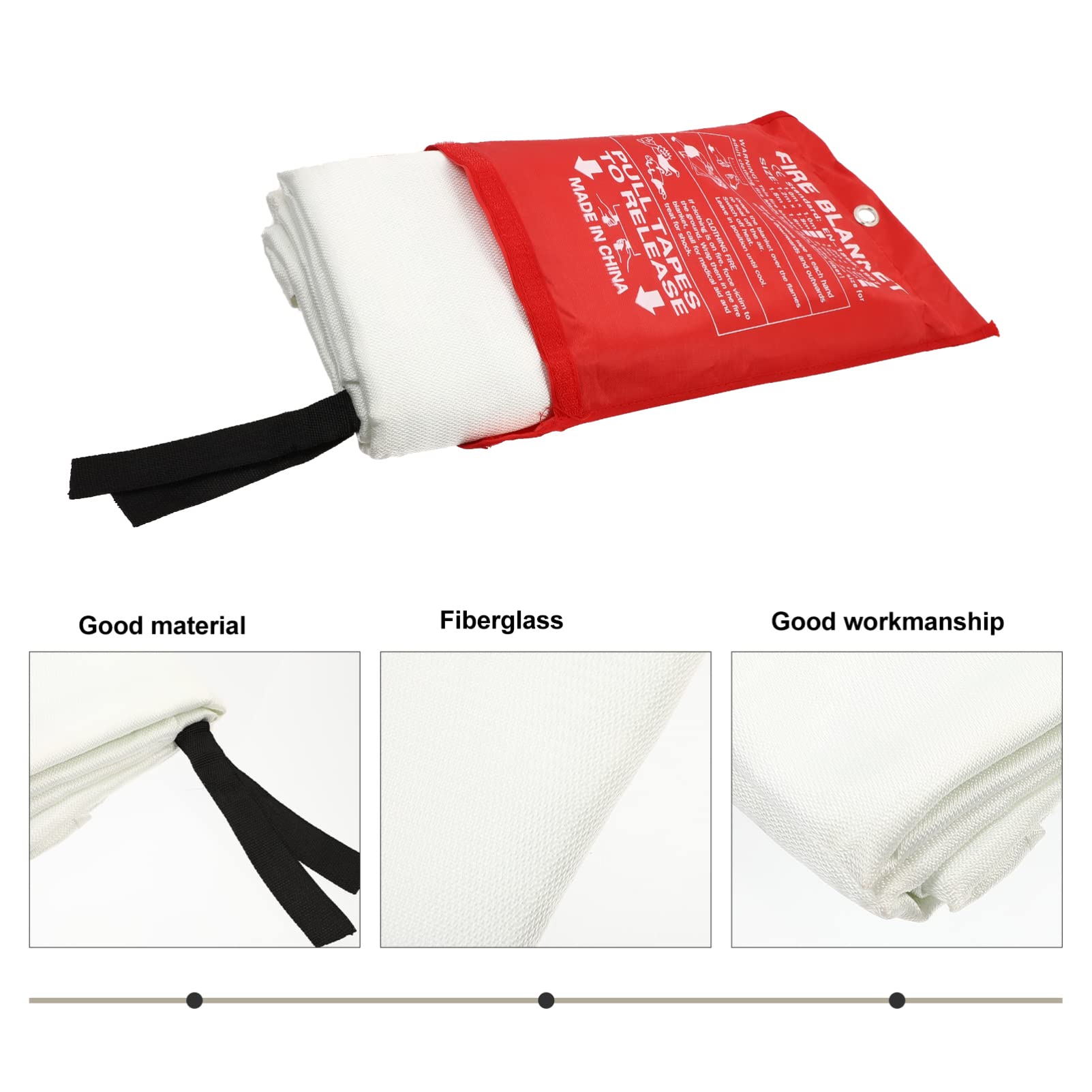 Mikikit Manta Ignífuga de Fibra de Vidrio 1.8x1.8 M Ligera Resistente Altas Temperaturas Correa Reforzada Manta de Emergencia Protección Térmica para Cocina Camping Automóvil Supervivencia