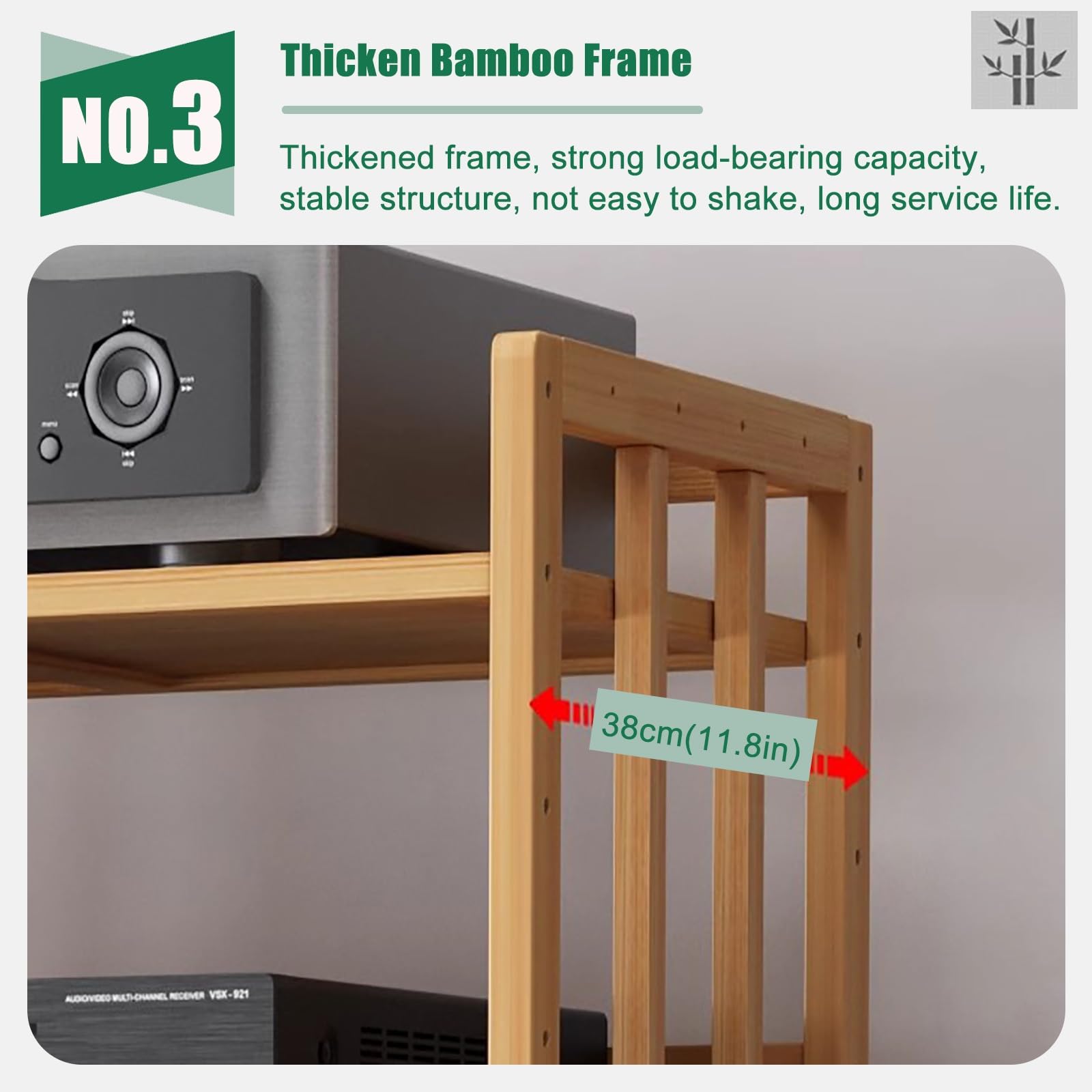 Étagère d'angle réglable en hauteur avec roulettes 5 niveaux en bambou pour lecteurs TV, lecteurs DVD, boîtes de câbles, support de rangement pour matériel audio