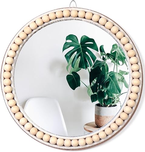 Miniatura 7 de Poeme Espejo circular bohemio montado en la pared, espejo redondo de madera, decoración de pared para baño, sala de estar, dormitorio, espejo