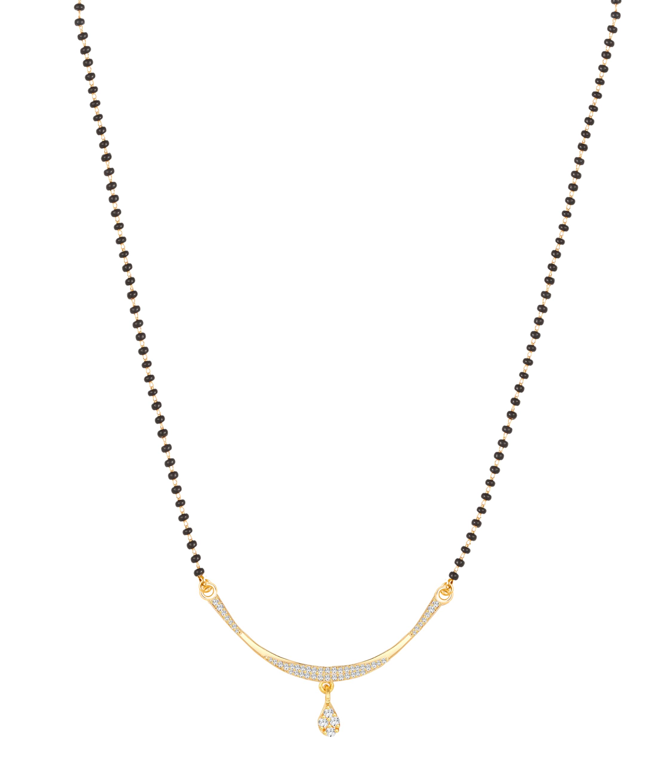 American Diamond Mangalsutra for women stylish 1gm gold mangal sutra short AD CZ Pendant Necklace design jewellery for women nallapusalu chains one gram 18 inch black beads chain golden -93