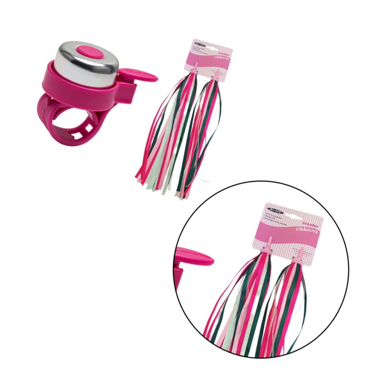 GRIRIW 2Pcs Bike Handlebar Tassels Set with Bell Ribbons and Streamers for Bicycle and Scooter Accessories Pink Tassels Red Bell