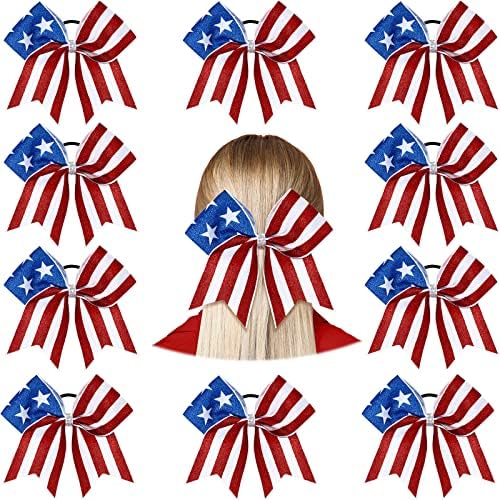 Amazon.com : American USA Flag Cheer Bows for Girls,Red White and Blue ...