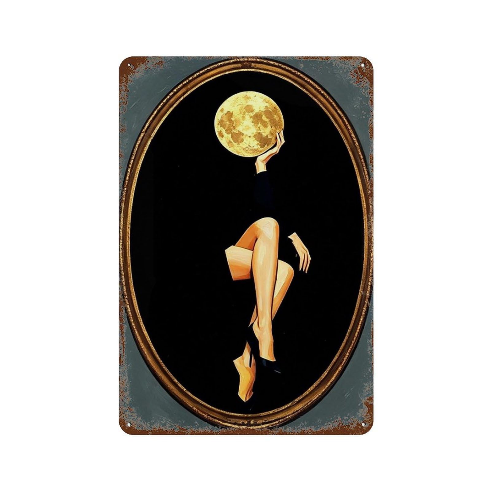 WUJHGRSG Surreal Golden Moon Lady (1) Wall Art Retro Iron Vintage Metal Tin Sign Poster Modern Decor for Home Cofffee Club Bar Shop Style 30x20cm