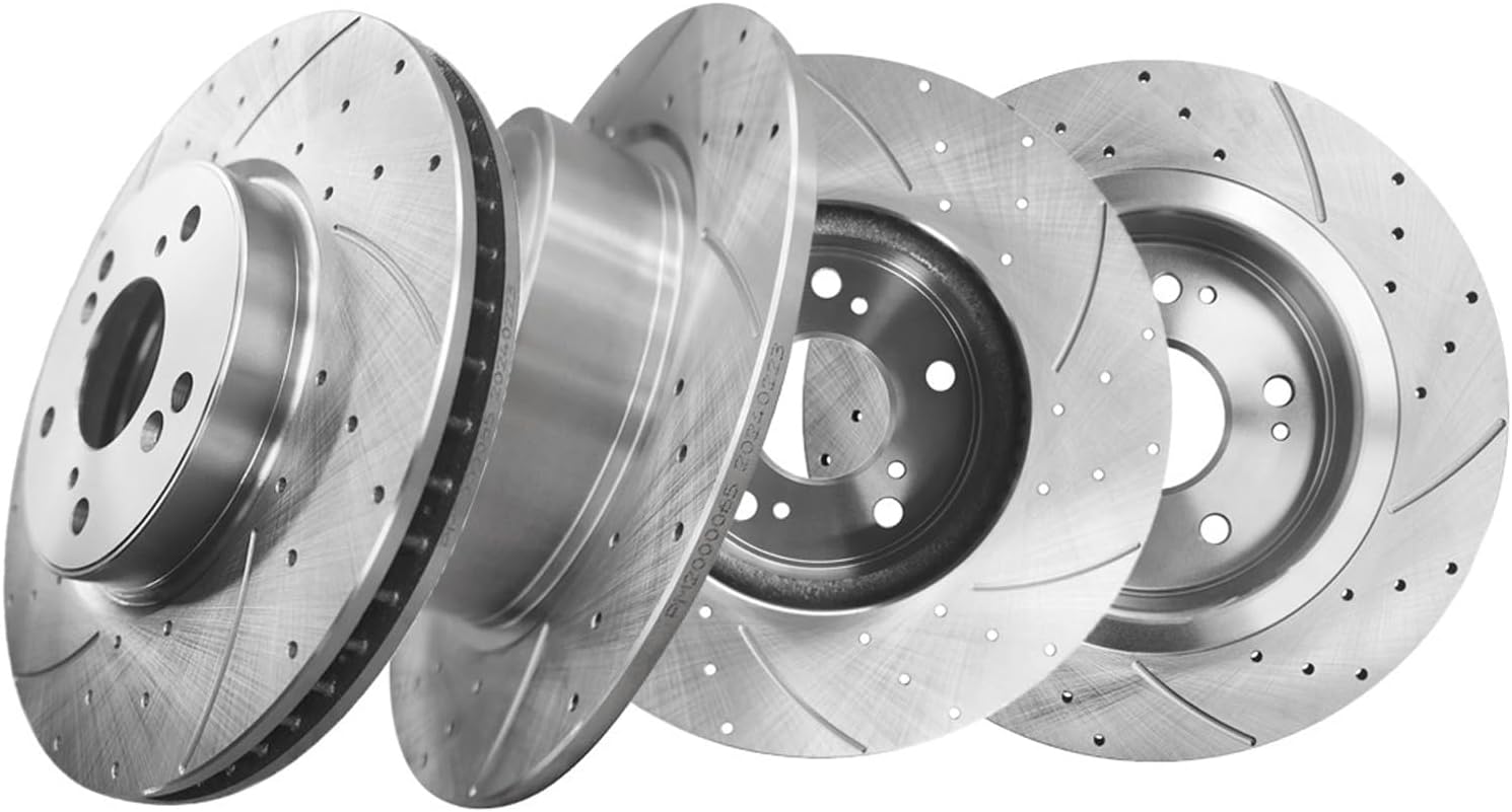 PM Auto Set of 4 Front 293mm-Rear 282mm Drilled Slotted Disc Brake Rotors Replacement For 2013-2017 Honda Accord Replacement Brake Rotors