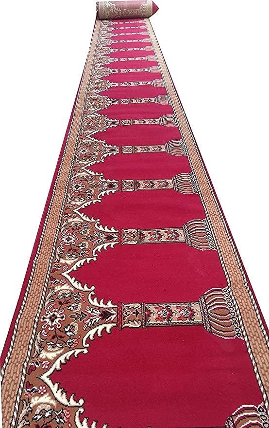 Kabir Rugs Janamaz Rolls for Masjid (Mosque) Prayer Carpet Any Religious Houses & Gallery Runner Carpet 4 x 96 Feet Color Red