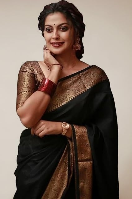 C J Enterprise Women's Soft Pure Kanjivaram Silk Saree For Wedding Banarasi Cotton Sari With Blouse Piece (Yatri-51)