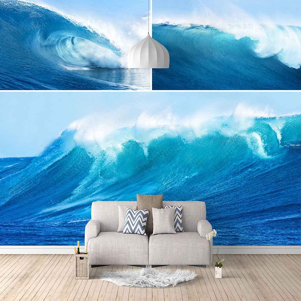 Papier peint canevas 3D paysage vague bleue déco murale 300x210