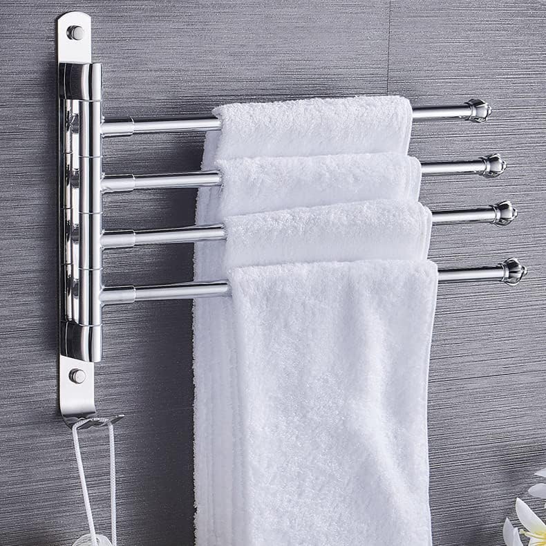 Swivel Towel Rail Chrome Stainless Steel Wall Mounted Towel Rack Holder with 4 Swivel Bars 180° Rotation Swing Towel Holder for Kitchen, Bathroom, Toilet Silver