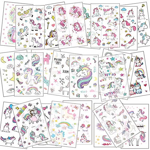 LIRDUX® 25 Hojas Unicornio Tatuajes Temporales para Niños Niñas, 400+ Diseños Etiquetas Adhesivas Falso Tatuajes Pegatinas, Regalo para Fiestas Infantiles Cumpleaños Tatuaje Cover