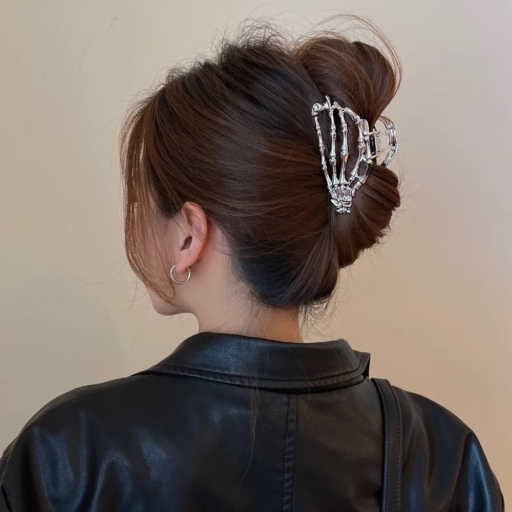 Alloy Skull Hand Hair Claw Clips - Funny Punk Strong Hold for Thick and Thin Hair, Metal Silver Non-Slip Hair Accessories for Halloween Party Gift - Image 6