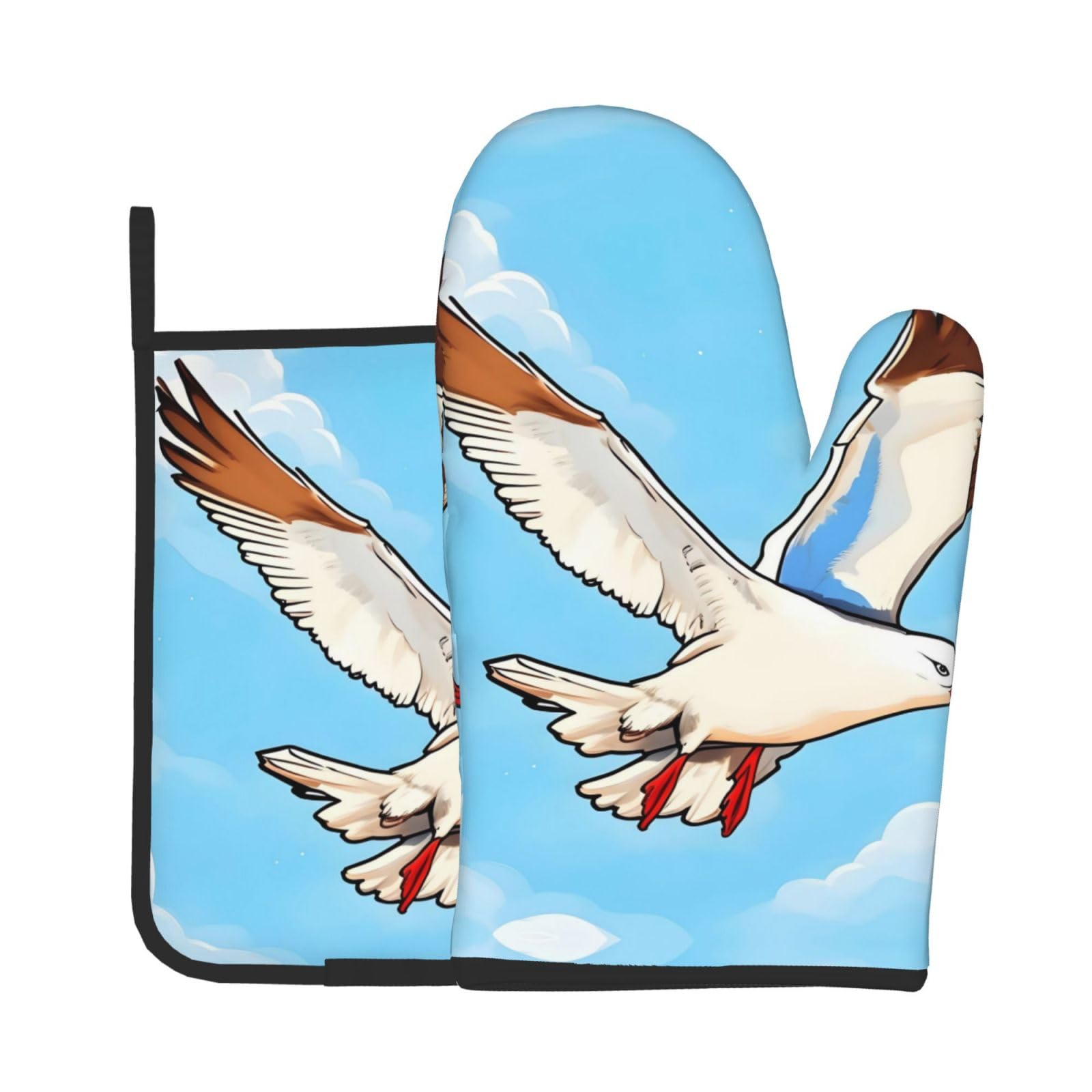 Oven Mitts and Potholders Set of 2 for Kitchen Baking Cooking GrayFlying Seagulls Thick and Durable
