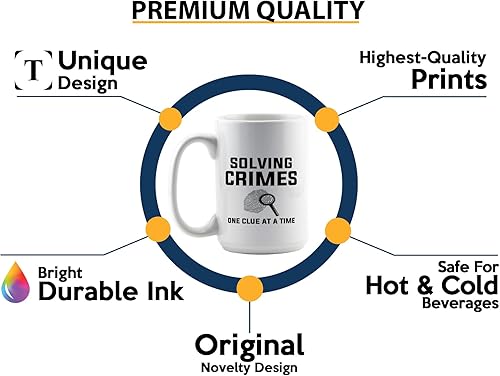 Miniatura 3 de Taza de café de detective de 15 onzas, color blanco, resolución de crímenes, uno, oficial de policía, policía, patrulla, detective, policía,