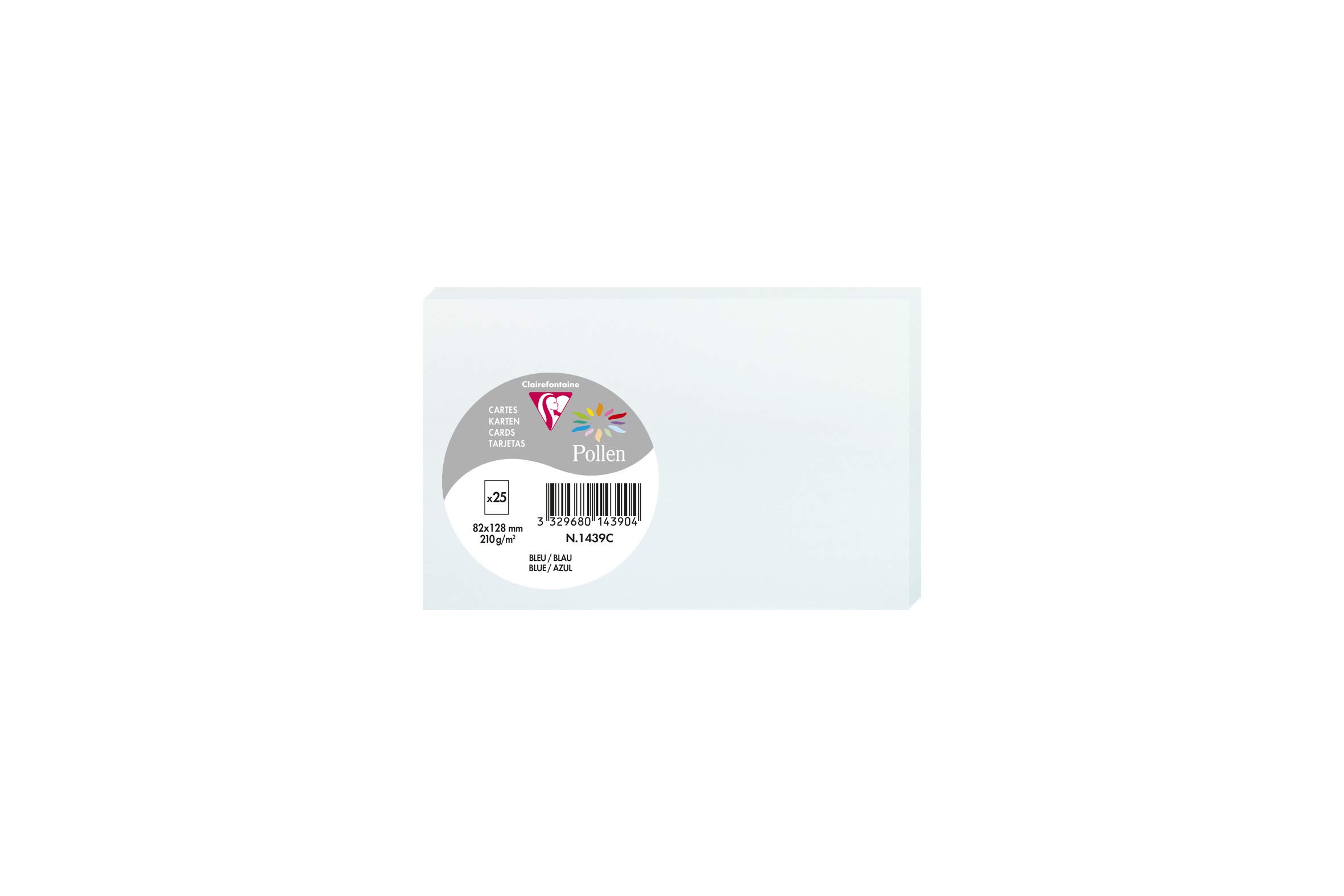 Clairefontaine 1439C - Pack of 25 Plain Cards - Format 8,2x12,8cm - 210gsm - Blue - Invitation and Correspondence Cards - Pollen Range - Premium Smooth Paper