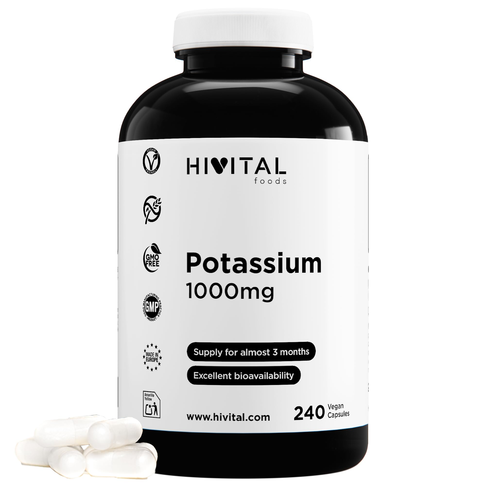 Potasio Puro 1000mg - 240 Capsulas