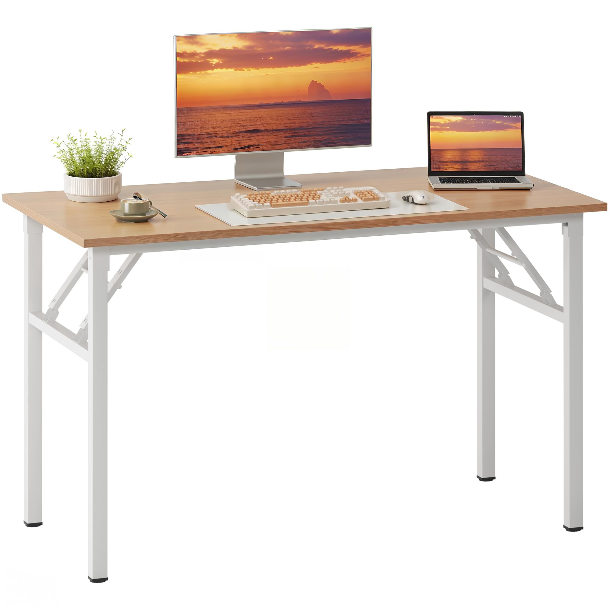 Folding Table, Desk, Computer Desk, PC Tables, Small Folding Tables,Wooden Office Table, for Office, Living Room, Home,100 x 60 cm, Oak White