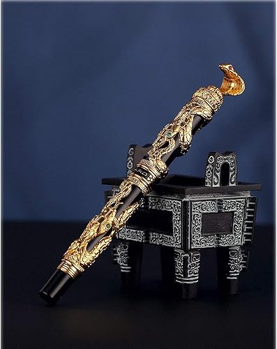 Miniatura 3 de JinHao - Pluma estilográfica con serpientes doradas, punta fina con convertidores para escribir, pluma de colección con patrón retro de cobra