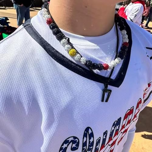 Yuoos Colar de beisebol de 3 peças para meninos, coleção de gelo, colar de bola de strass inspirado