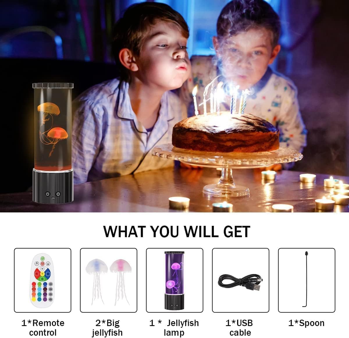 Lampe méduse pour aquarium avec télécommande, 17 couleurs pour éclairage d'ambiance, décoration, cadeaux de Noël pour enfants