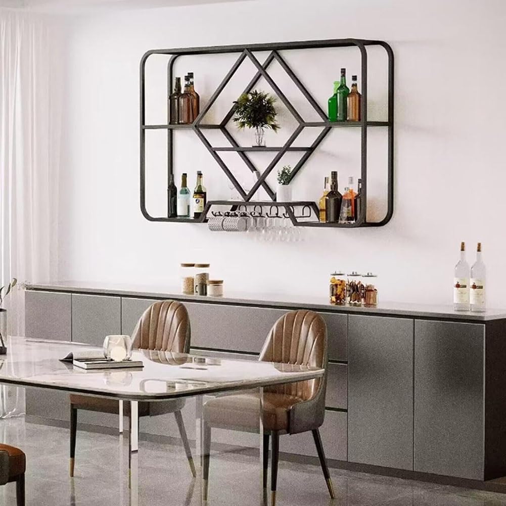 Estantes De Vino Colgantes En La Pared Con Lámparas Led, Estante De Copa De Vino Colgante De Metal Moderno Estante De Exhibición De Botellas Creativas Adecuado Para Bar Familiar, Cafetería (Colore :