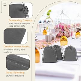 Shintop 50pcs velvet Gift bags, 3x4inch Little Grey Drawstring Jewelry pouches Coin Purse for Dice Small Business Party Favor
