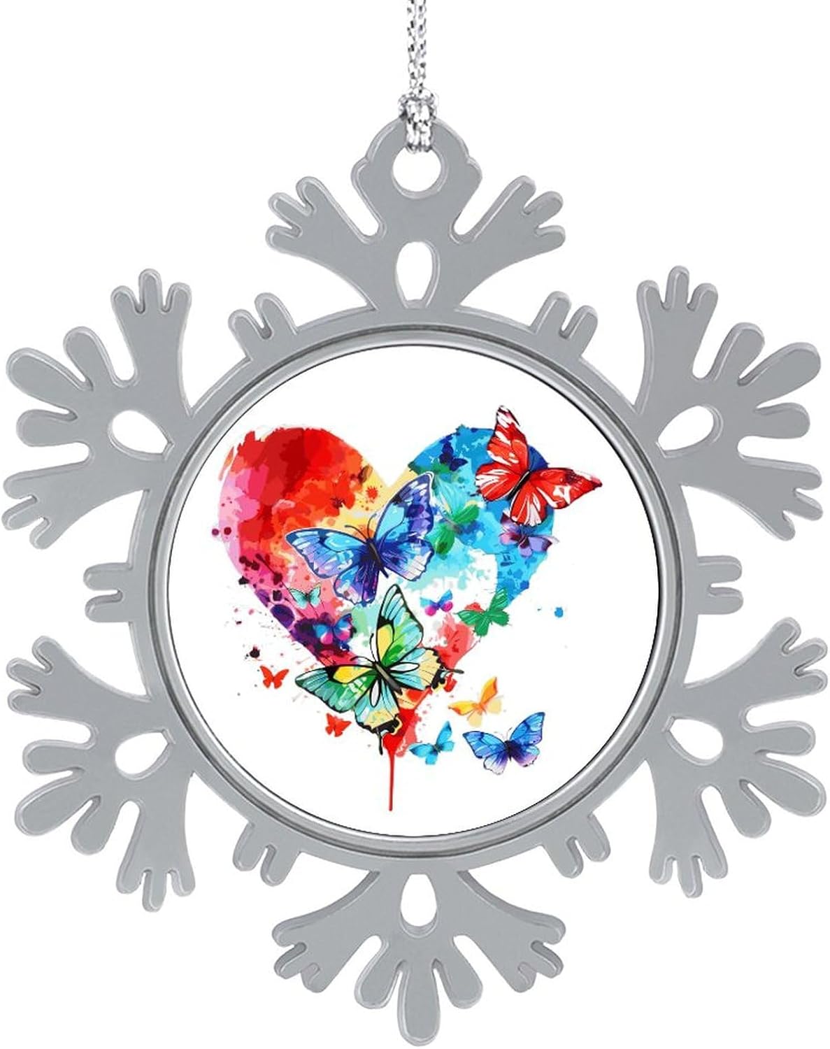 Butterfly Lover Watercolor Personalized Christmas Snowflake Ornaments Custom Xmas Tree Hanging Decoration for Party Holiday