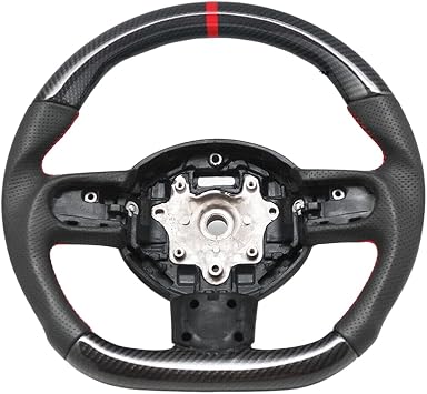 Mini Cooper Steering Wheel - Black Racing Steering Wheel Compatible With 2007-2013 R55 R56 R58 R59 S Mk2 Carbon Leather Red Stitching & Red Stripe
