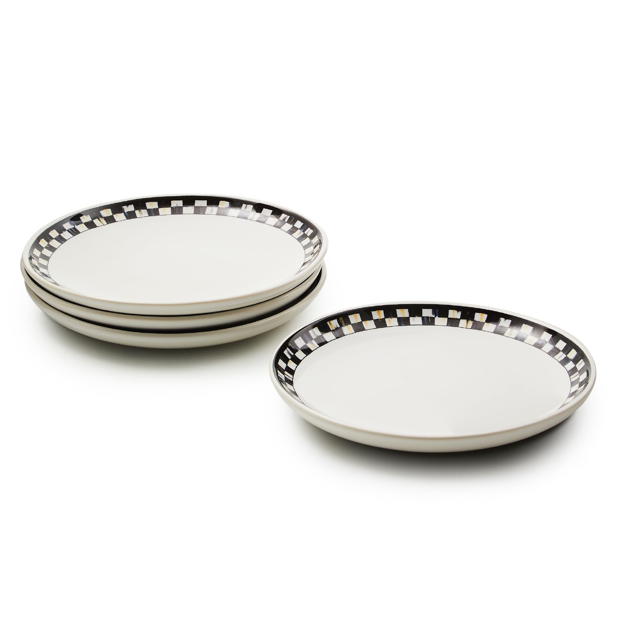 MACKENZIE-CHILDS Set of 4 Everyday Small Plates, Microwave-Safe and Dishwasher-Safe Stoneware Salad Plates, Black-and-White Courtly Check