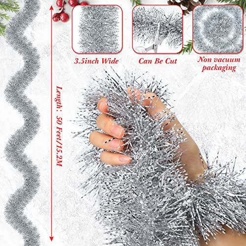 Dilunave 50 Feet Christmas Tinsel Garland Metallic Twist Garland Frost Tip Glitter Xmas Tree Decorations Shiny Wreath For Christmas Party Supplies Indoor And Outdoor Decor, 3.5 Inch Wide (Silver) #TOP1