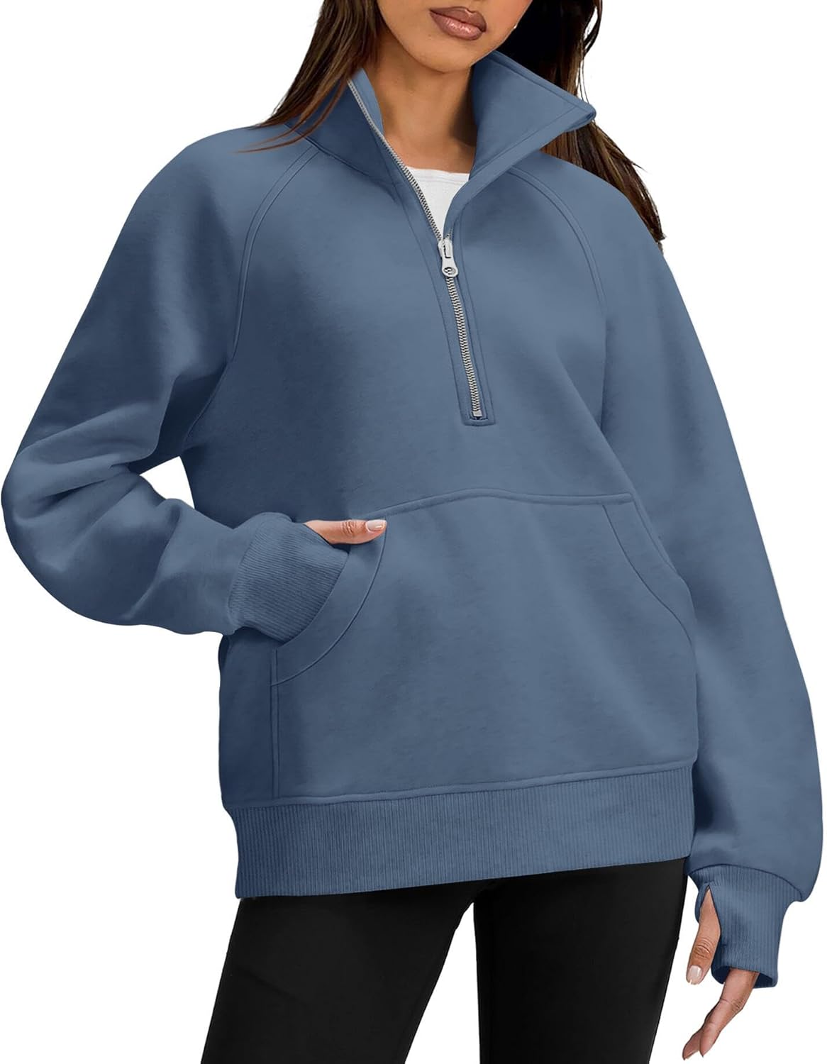 OFEEFAN Quarter Zip Sweatshirts For Women Pullover Oversized Hoodies Sweaters Fall Outfits Winter Clothes Thumb Hole 2024 - Image 4