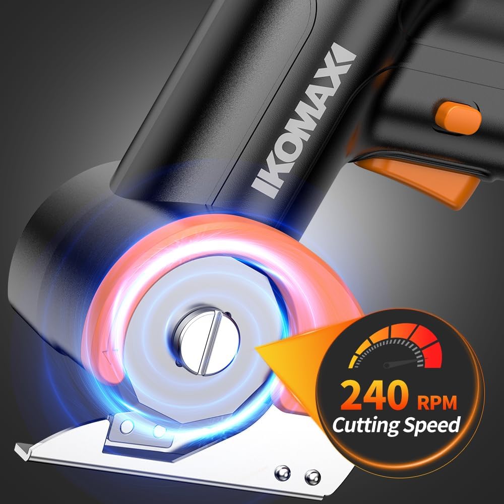 KOMAX Cordless Electric Scissors,4V Cardboard Cutter with 3 Blades,Rechargeable 2000mAh Battery,Storage Box,Fabric Scissors Electric Box Cutter for Cardboard,Leather,Carpet,Fabric,Plastic - Black