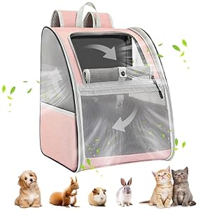 Pawaboo Large Cat Carrier Backpack, Small Dog Carrier Backpack for Small Medium Cats & Puppies, Fully Ventilated Upgraded Steel Frame Bubble Cat Carrier for Hiking Travel Cycling – Pink (up to 22lbs)