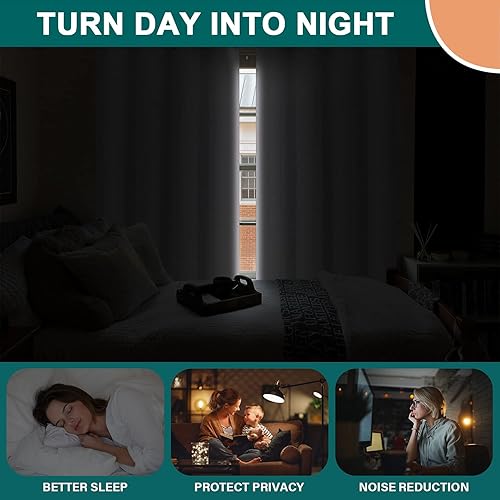 Miniatura 2 de Diraysid Cortinas 100% opacas de lino blanco para dormitorio, con ojales, aislamiento térmico, cortinas de oscurecimiento de habitación (2 paneles,