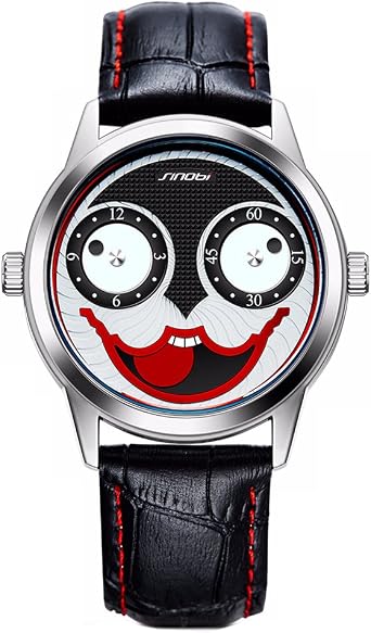 Speciale moda orologio da uomo da ragazzo divertente clown modello  cinturino in pelle nero orologi da polso per gli uomini : Amazon.it: Orologi