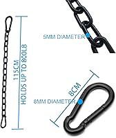 Vista 6 de 2 cadenas colgantes negras de servicio pesado con 4 mosquetones, herrajes para sillas para patio de juegos interior y exterior, sillas colgantes