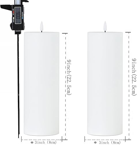 Miniatura 6 de Juego de 2 velas blancas sin llama (3 x 9 pulgadas) parpadeantes de cera LED que funcionan con pilas con temporizador de control remoto para