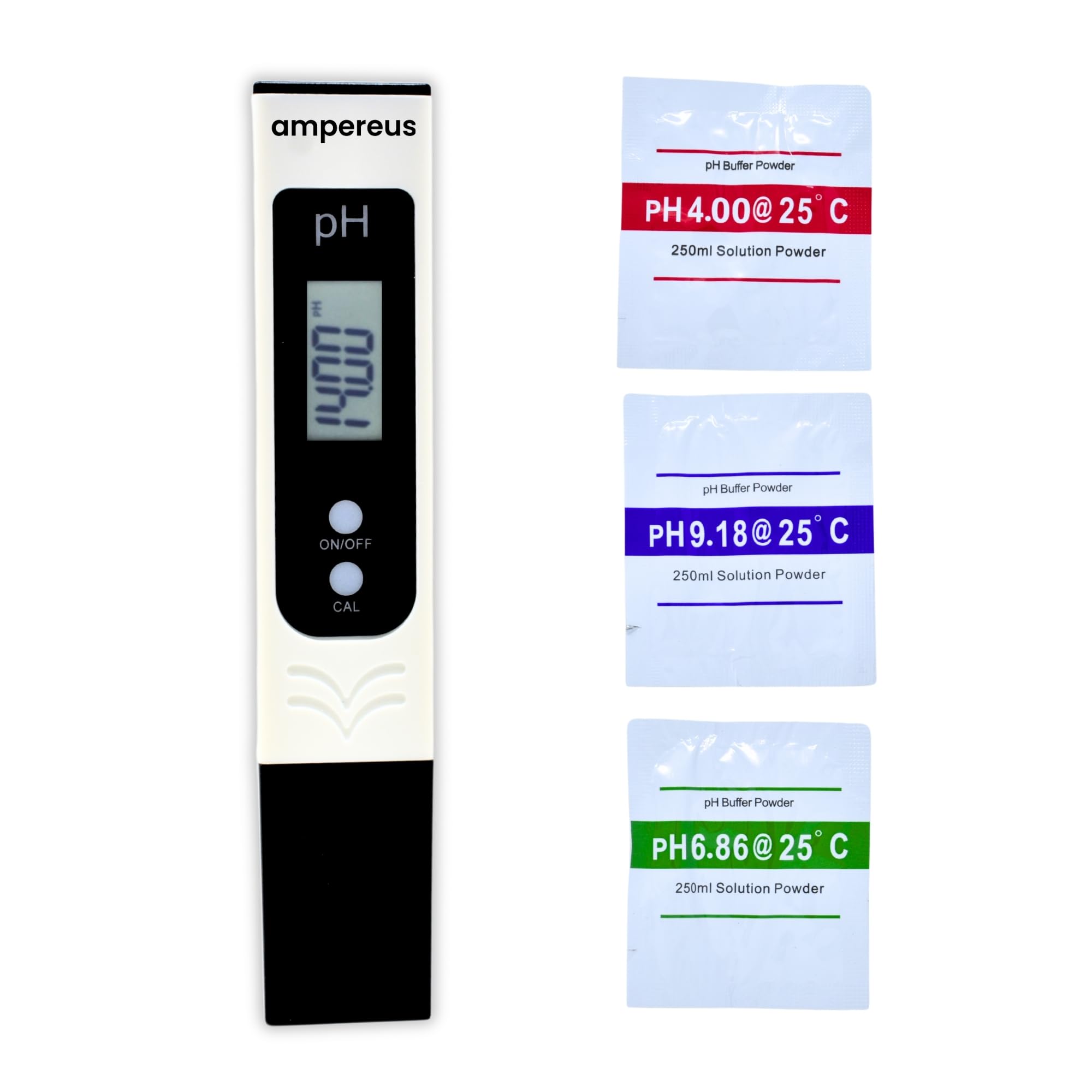 AMPEREUS® Auto pH Meter White | Water Quality Tester for Home, RO, Aquarium & More | Accurate Water Purity, pH Level & TDS Checker for Reliable Testing