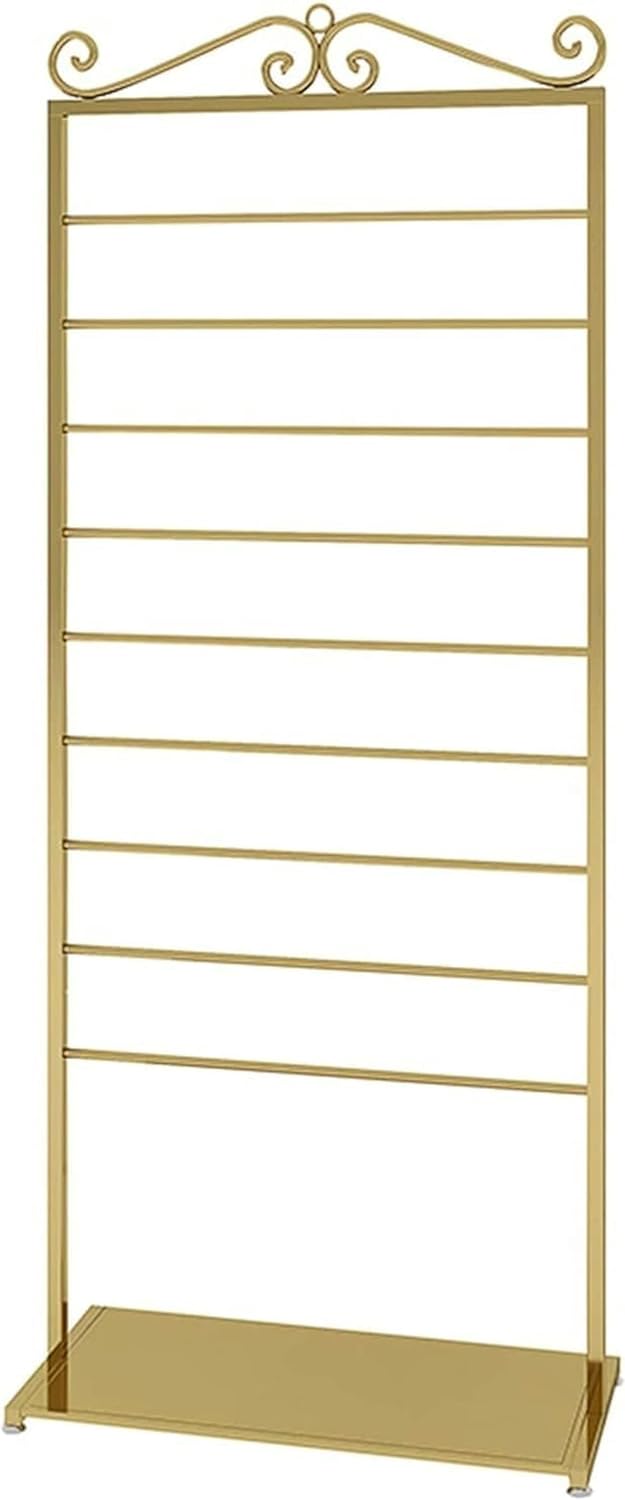 Craft Room Organiser Display Display Stand Gold Metal Storage Organizer Versatile, 9 Tier Large Capacity Ribbon Holder Stand for Wrapping Paper/Silk Scarf/Towels/Scarf, Display Rack