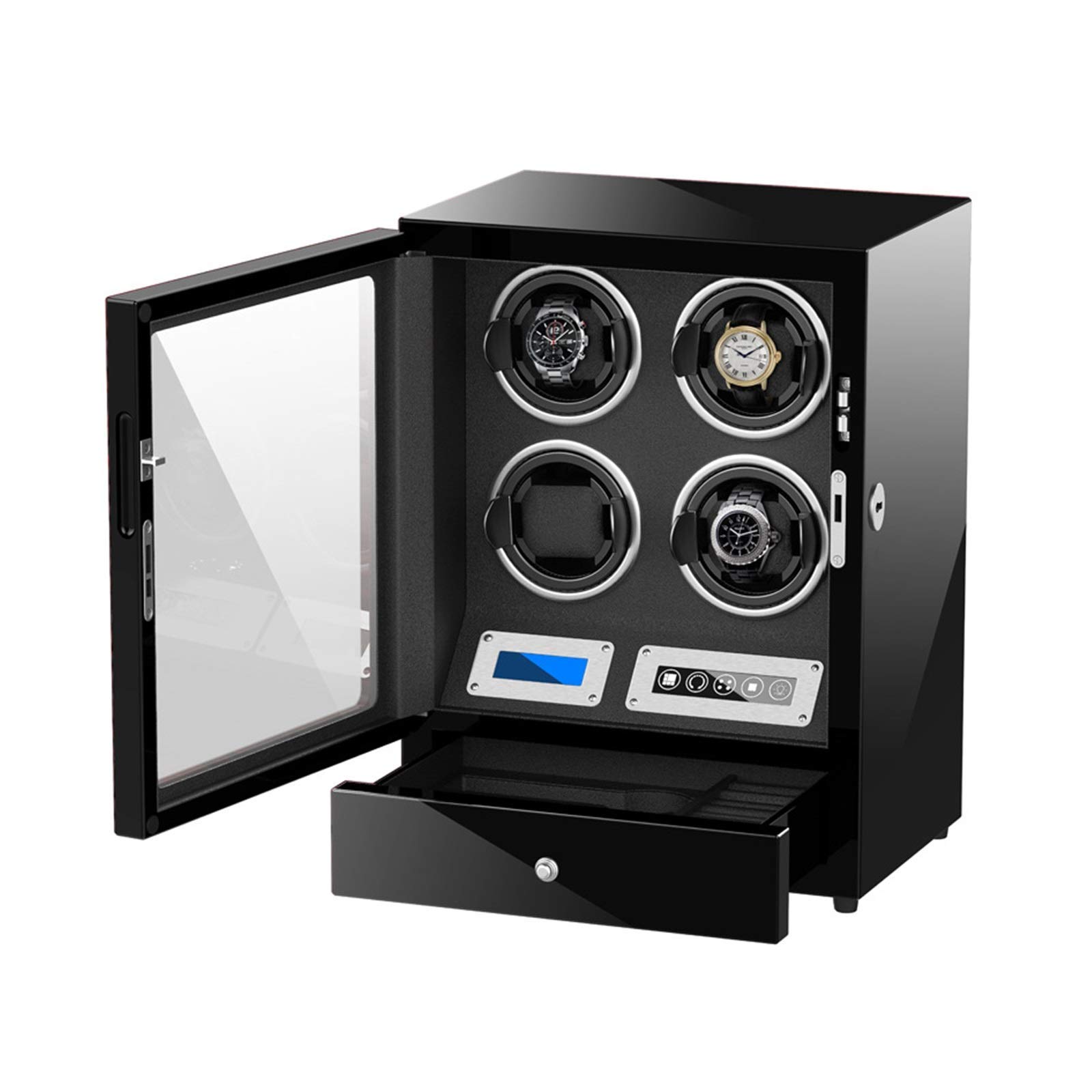 Caricatore Automatico per 4 Orologi con Display Touch, Adattatore CA e Motore Silenzioso Alimentato a Batteria.，