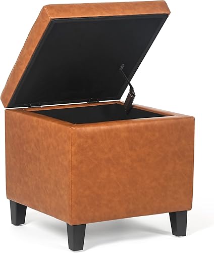 Miniatura 50 de Homebeez Taburete otomano de almacenamiento de piel sintética copetudo, cuadrado con tapa abatible (marrón) Marrón,Negro y ruedas,Negro
