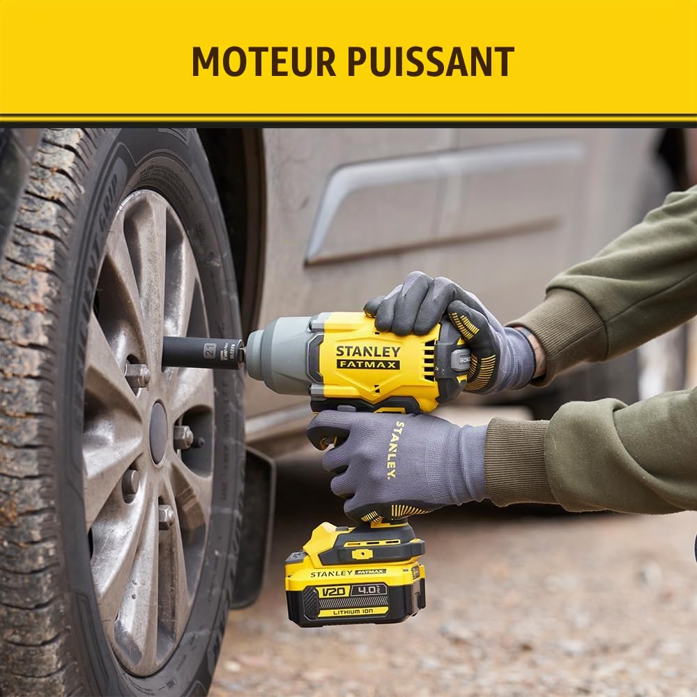 Stanley Clé de Impacto BRUSHLESS V20 Li-ION 18V 1/2" 949Nm, velocidad 0-400/1.200/2.000 RPM, impactos 0-2.600 ipm. Sin cargador/batería pour Pros et bricoleurs, idéal pour Bricolage fiable
