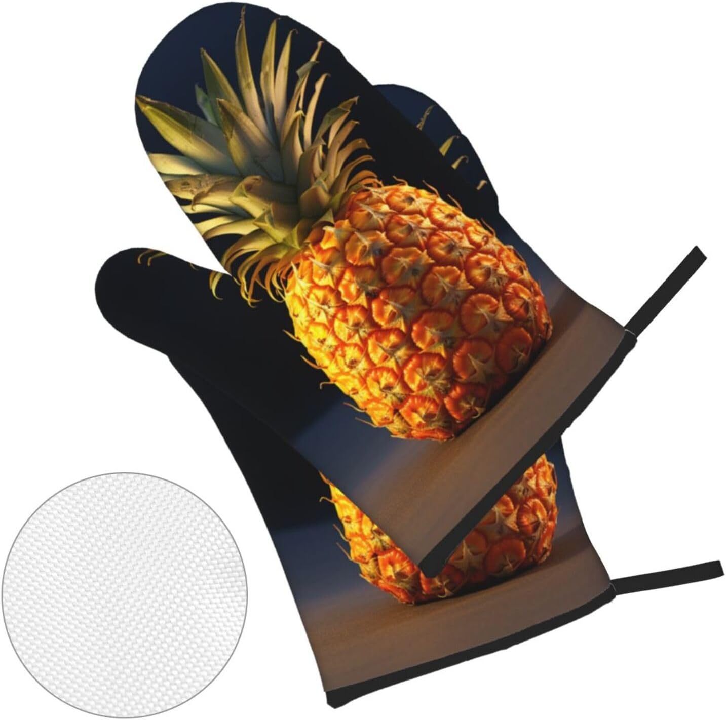 4 pcs Oven Mitts and Pot Holders Set Pineapple Fruit Kitchen Oven Glove Non-Slip Heat Resistant 500 Degree Long Oven Mitts and Potholder for Cooking Baking Grilling BBQ